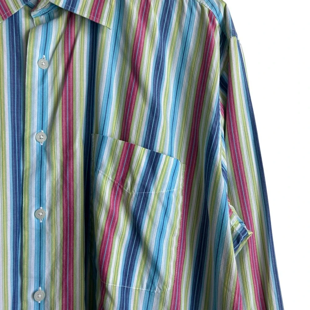 Alan Flusser Mens Shirt XL‎ Multicolored Striped Button Up Preppy Travel Office